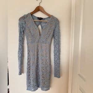 Deep V Longsleeved Blue Lace Dress (Women's S)